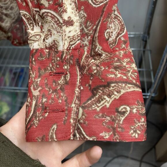 Jones & Co Women's Red Paisley Floral Button Up Shirt Size 20W Ruffle Boho Flowy - Picture 9 of 11